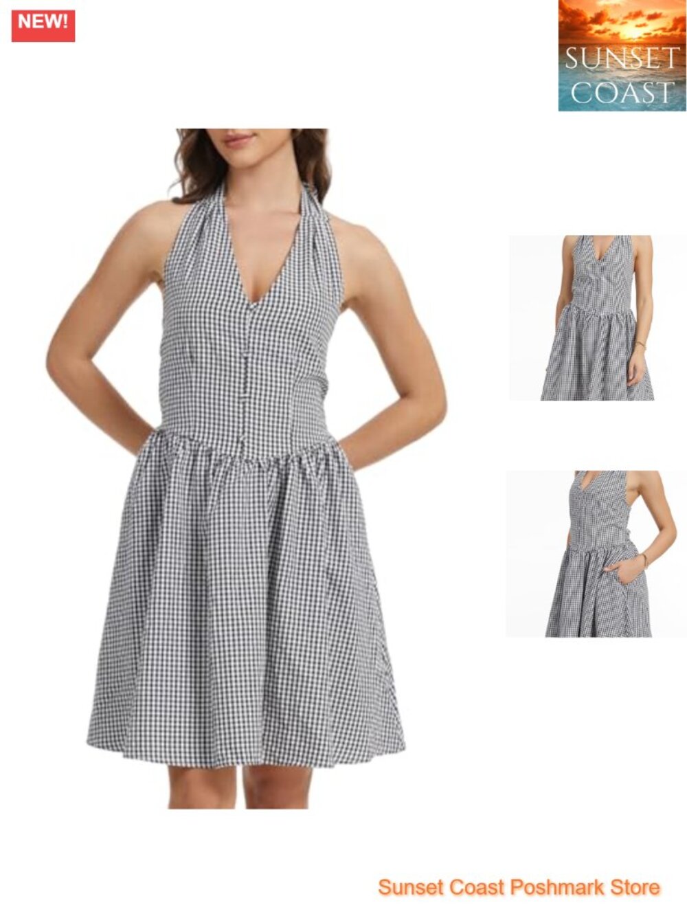Women's Halter Neck Gingham Mini Sundress with Ruffled Skirt